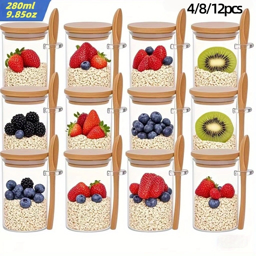 Meal Prep Recipes - 4/8/12Pcs, Oatmeal Breakfast Cups with Lids
