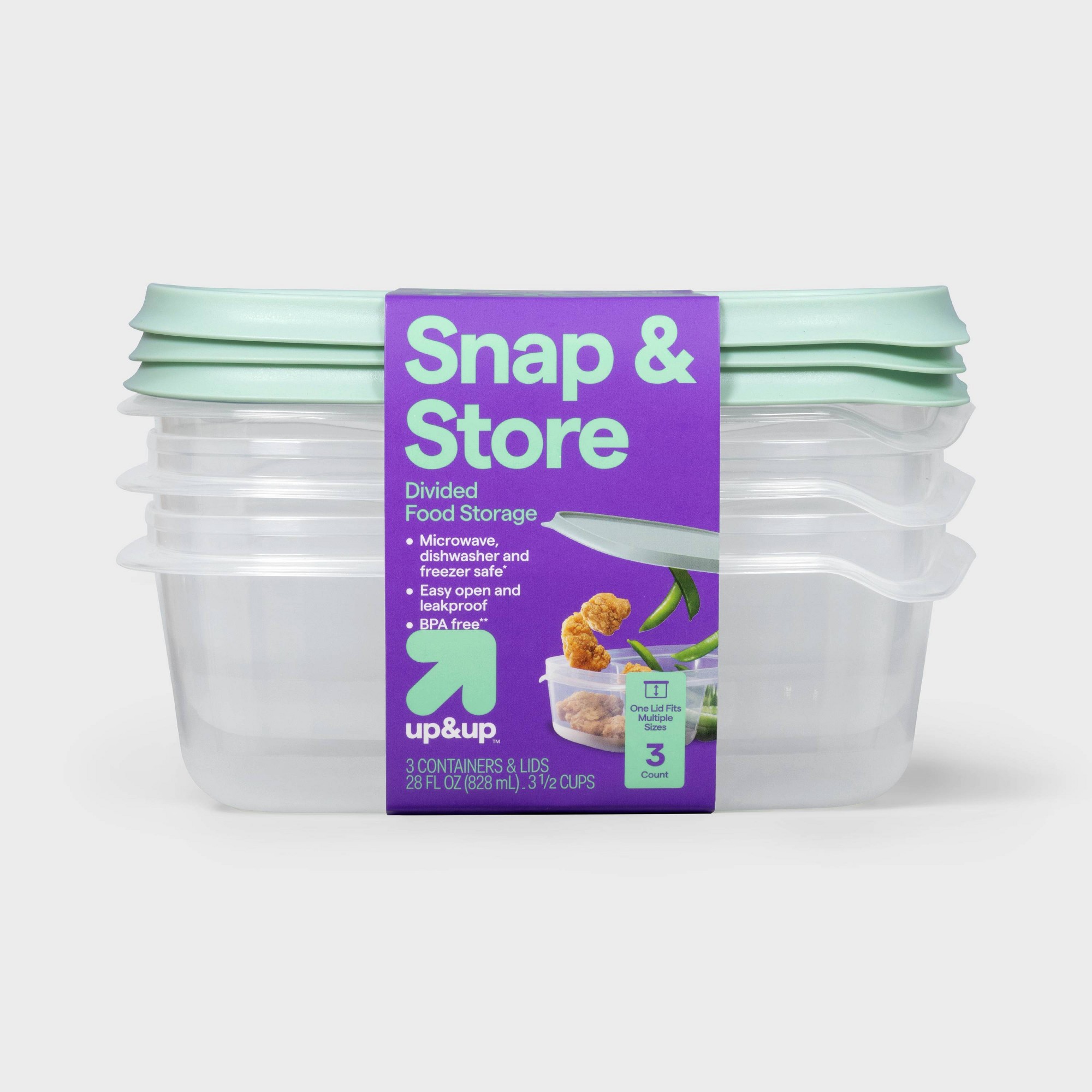 Meal Prep Lunch - 3ct Clear Plastic Divided Rectangle Food