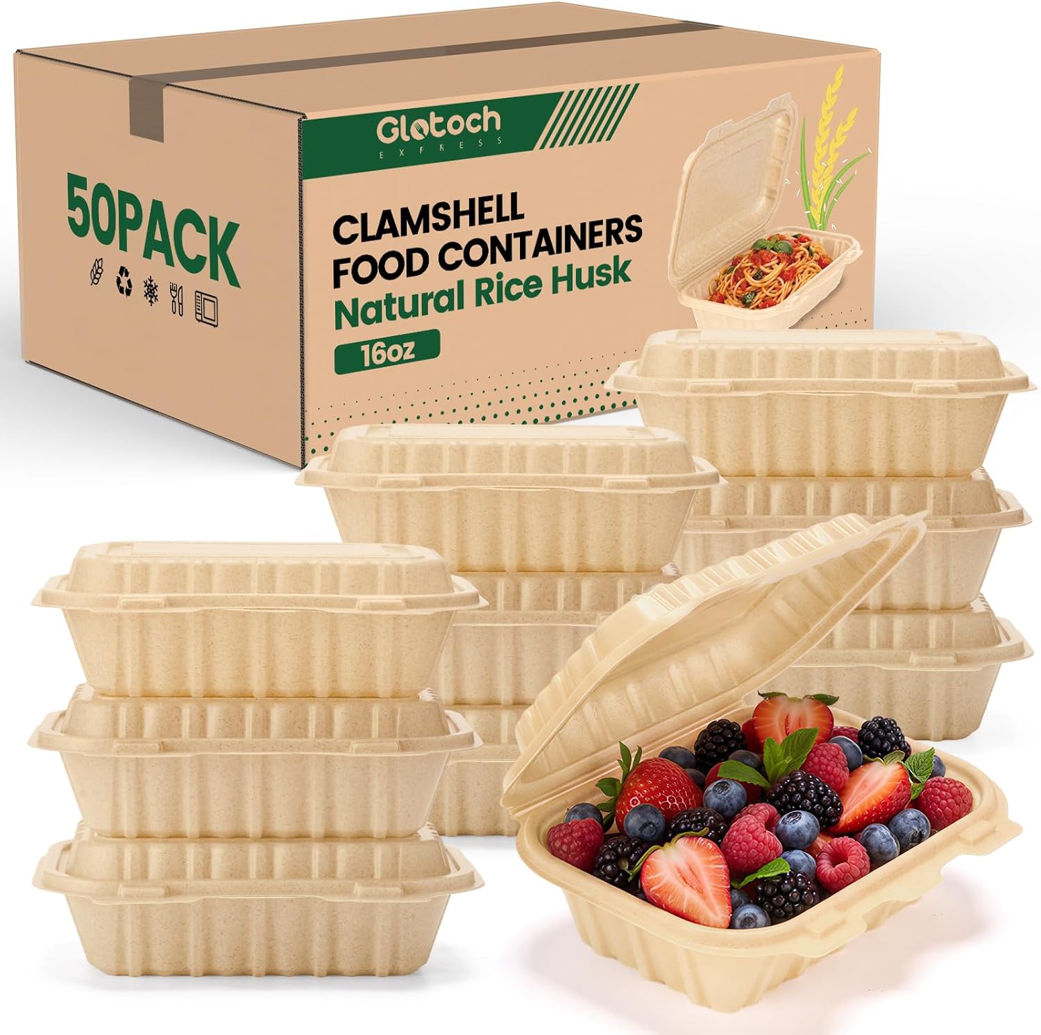 Meal Prep Recipes - 50 Pack 16oz Clamshell Take Out