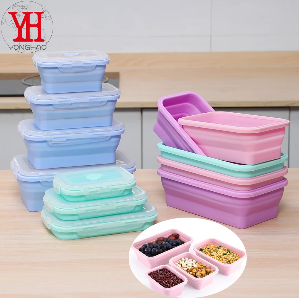 Meal Prep Tupperware - 4pcs/set Silicone Rectangle Lunch Box Collapsible