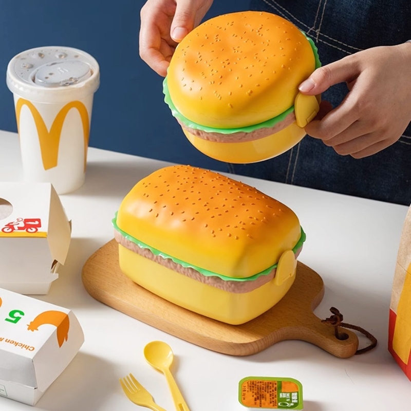 Meal Prep Lunch Boxes - Hamburger Lunch Box Double Tier Cute