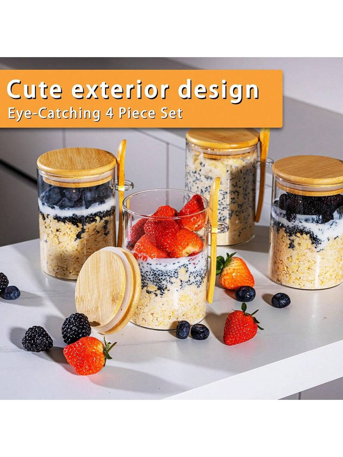 4 Pack Overnight Oats Jars Mod - Meal Prep Overnight Oats 评论和价格