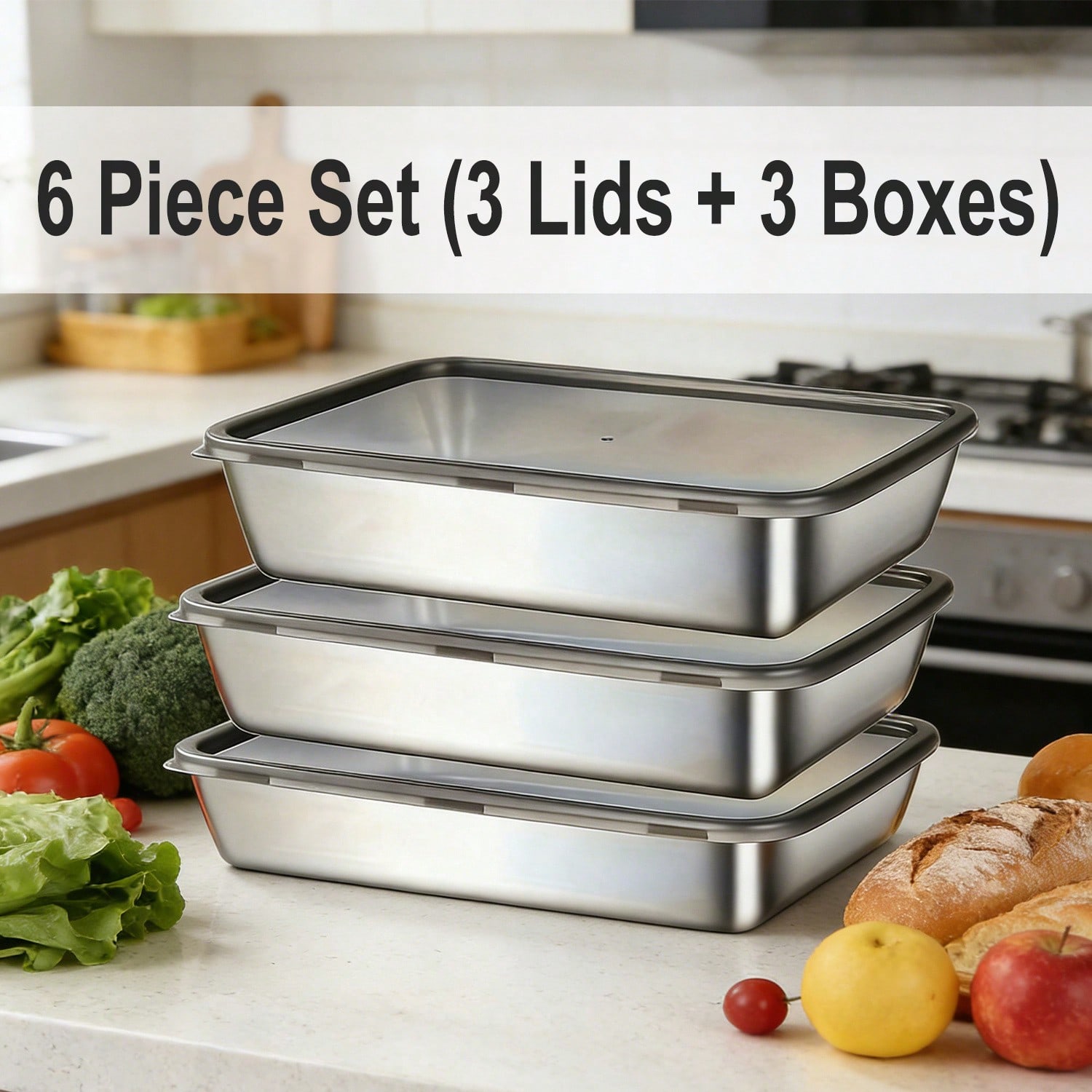 6pcs(3 Boxes+ 3 Lids) Stainles - Meal Prep Easy 评论和价格