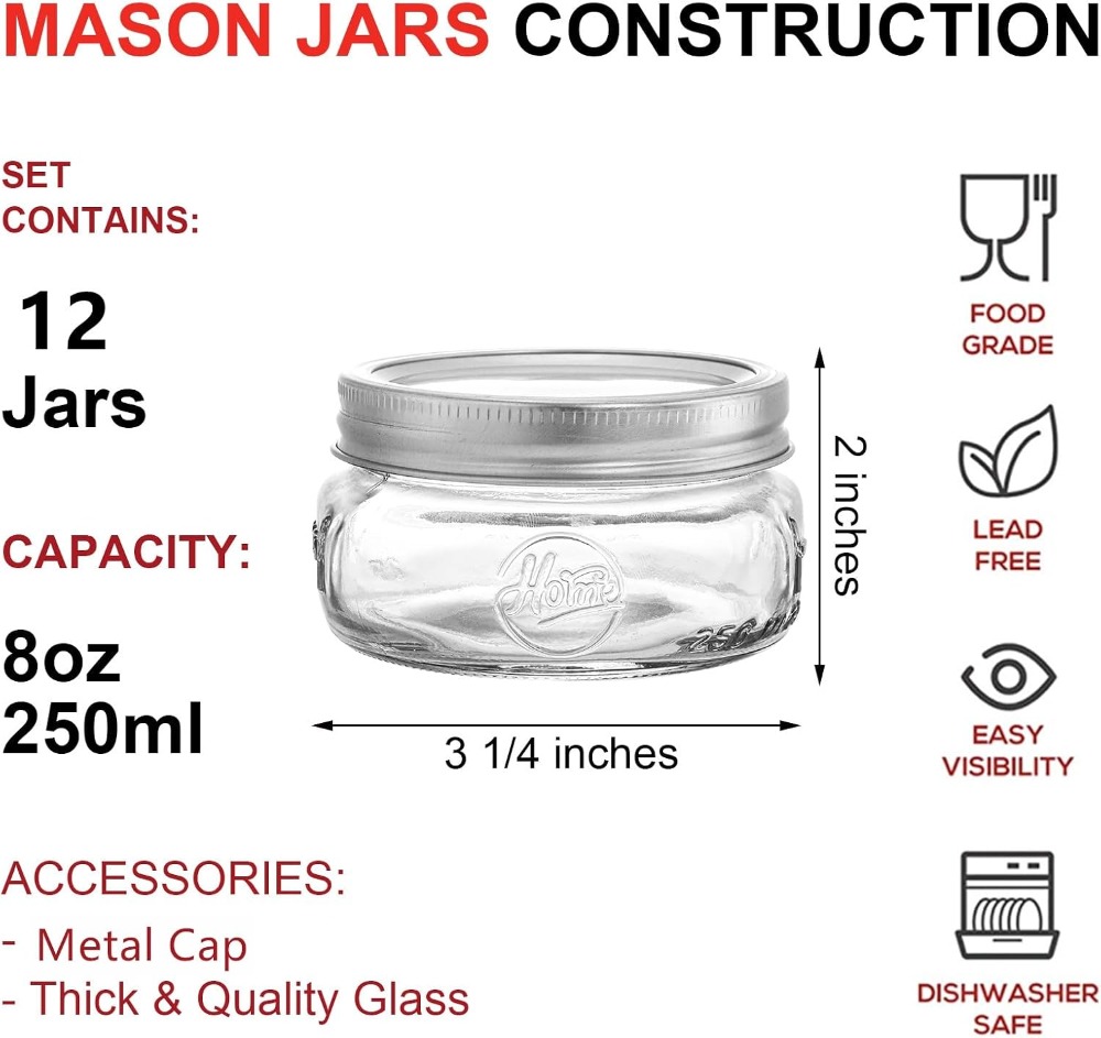 12-Pack 8oz Wide Mouth Glass M - Meal Prep Overnight Oats 评论和价格